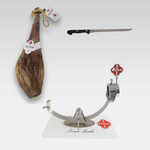 Gourmet Combo: 100% Ibérico Acorn-fed Bone-in-ham (Jamón)- 15 to 17 lb + Ham Holder “La Santa Maria Edition” edition + Cortador Ham Knife