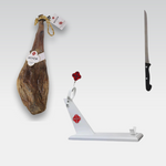 Gourmet Combo: 100% Ibérico Acorn-fed Bone-in-ham (Jamón)- 15 to 17 lb + Ham Holder “la Niña” edition + Cortador Ham Knife