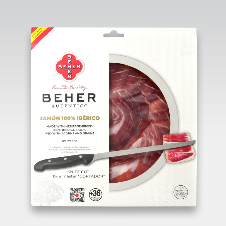 Hand Knife-Sliced Plate 100% Ibérico Ham (Jamón) – World’s Most Awarded, Naturally Cured in Mountains for 4 Years – Plate 3 oz