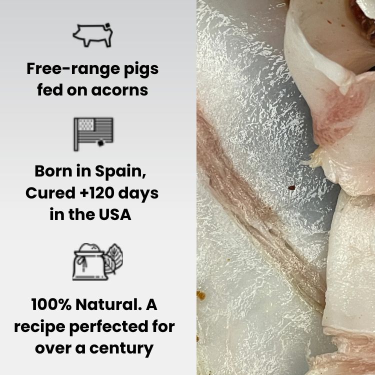 100% Iberico Panceta – Marbled, Only Natural Ingredients, Artisan Family Recipe, Aged 120+ Days - 1-2 lbs