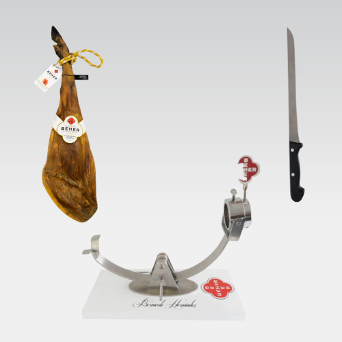 Gourmet Combo: 100% Iberico Acorn-fed Bone-in-ham (Jamón)- 15 to 17 lb + Ham Holder “La Santa Maria Edition” edition + Cortador Ham Knife