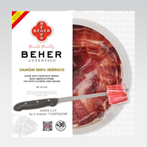 Hand Knife-Sliced Plate 100% Ibérico Ham (Jamón) – World’s Most Awarded, Naturally Cured in Mountains for 4 Years – Plate 3 oz