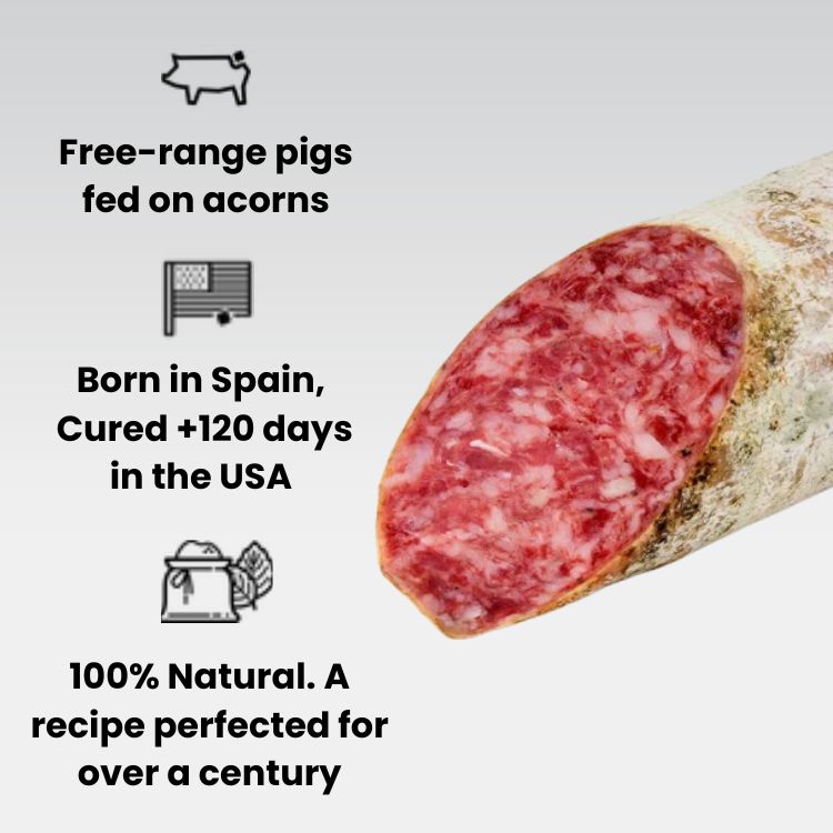 100% Iberico Acorn-Fed Salchichón (Sausage), Aged 120+ Days , Artisan Family Recipe, Only Natural Ingredients, Free-Range - 1-1.5 lb