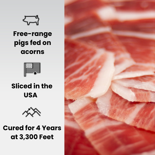 100% Ibérico Ham (Jamón) Machine-Cut Sliced - World’s Most Awarded, Naturally Cured in Mountains for 4 Years 100% Ibérico - 2oz